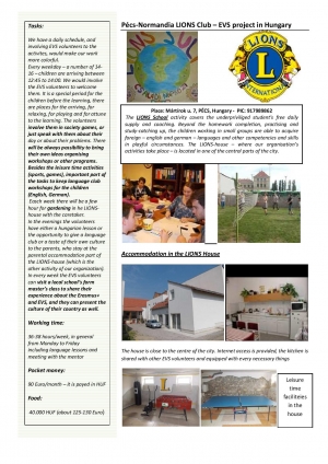 P&eacute;cs-Normandia LIONS Club &ndash; EVS projekt Magyarorsz&aacute;gon